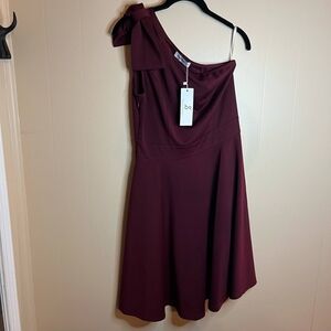 Jasambac Formal Bodycon Bow One Shoulder Dress Wine Red